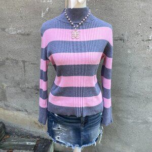 2000s Grey and Pink Striped Sweater